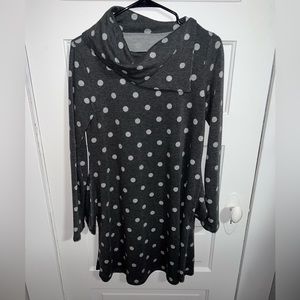 Grey polka dot sweater dress with asymmetrical neckline size Medium!